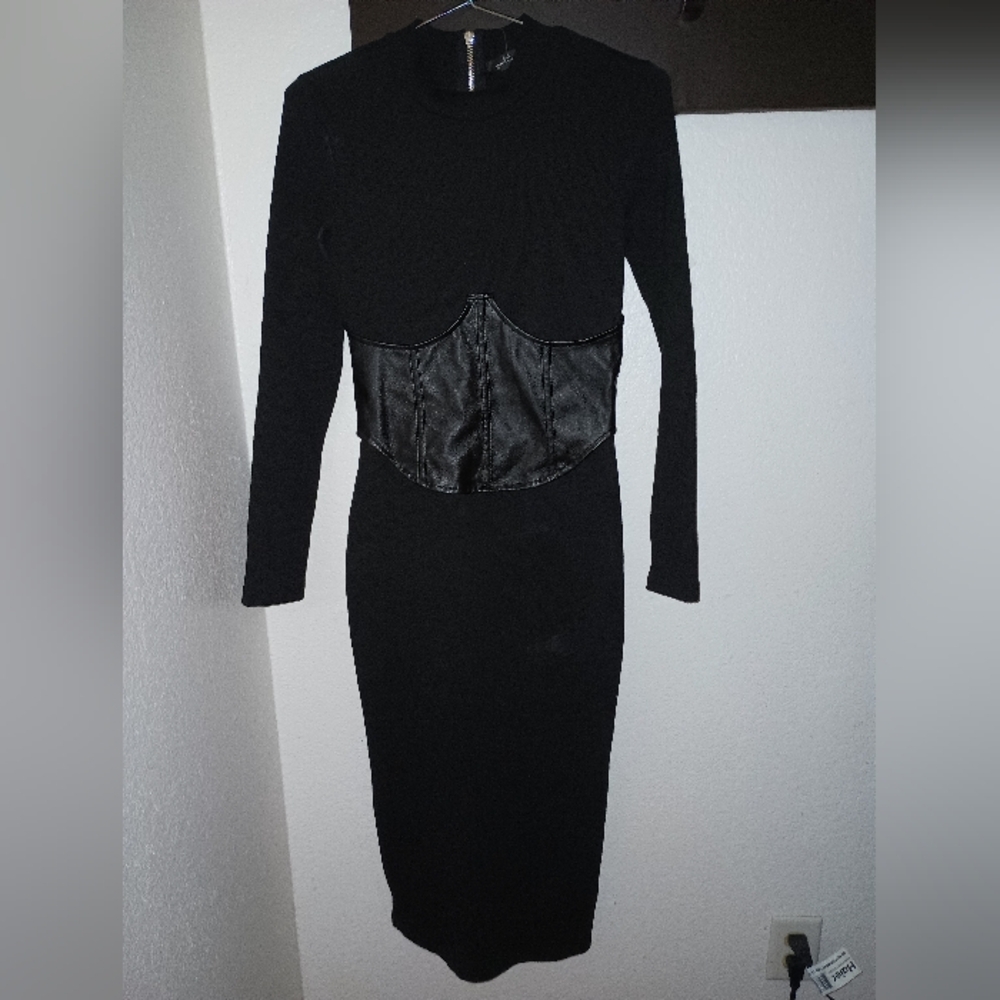 Goodtimeusa Black Faux Leather Long Sleeve Dress Size: Medium